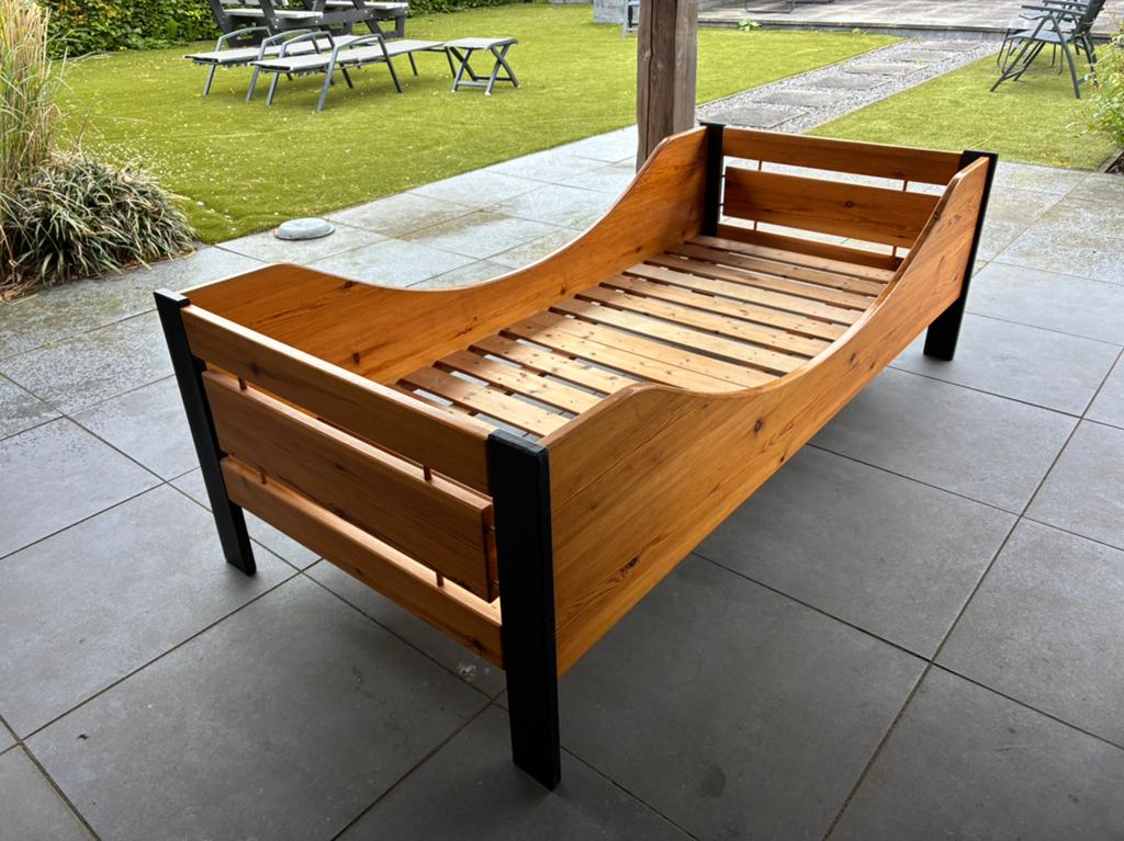 Grenen bed, 1 persoons, Huis en Inrichting, Slaapkamer | Bedden, Ophalen, Gebruikt, 90 cm, Eenpersoons