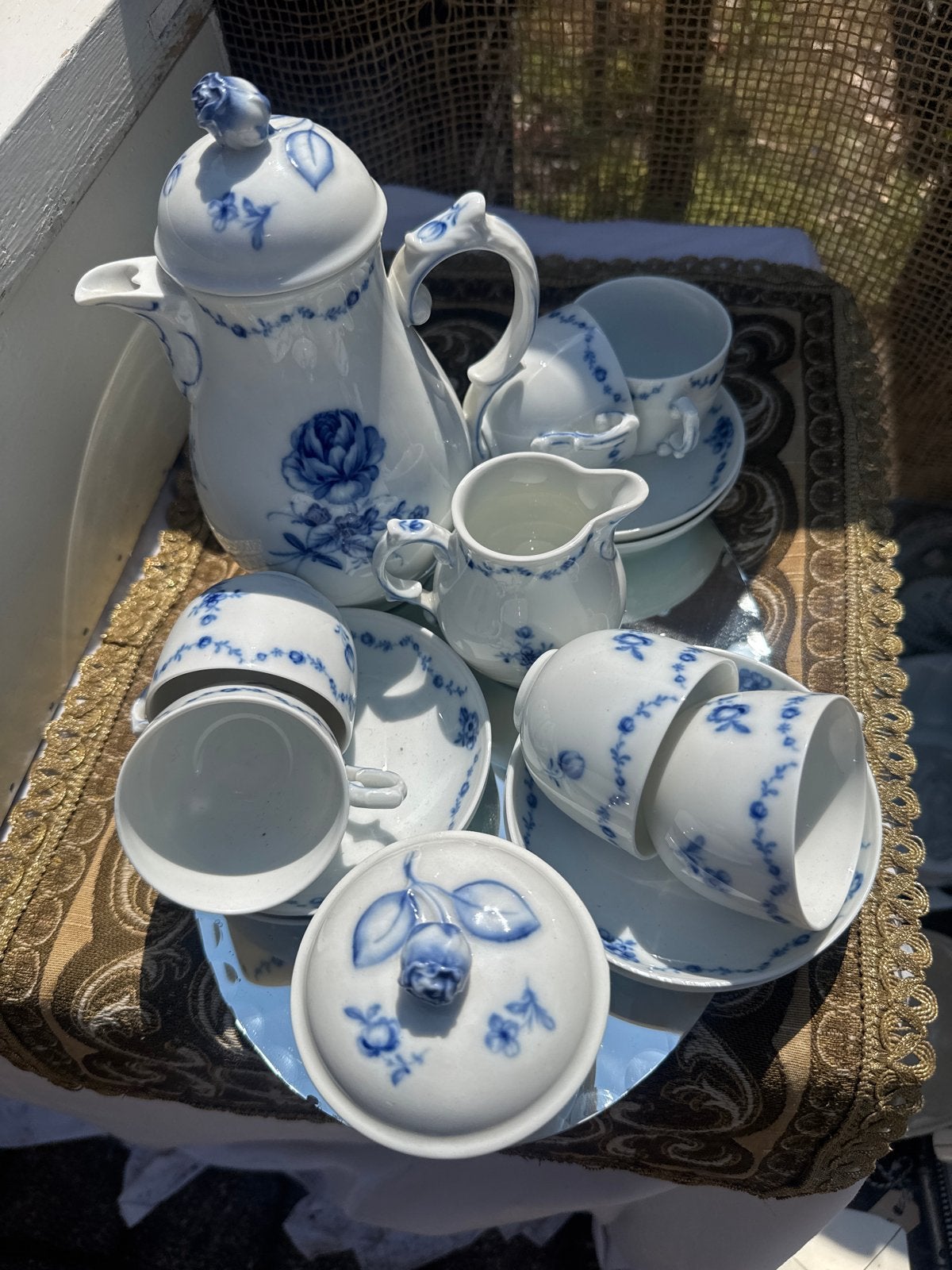 Antiek Lottine Porseleinen Koffie/Theeservies - furstenburg, Antiek en Kunst, Antiek | Servies los, Ophalen of Verzenden