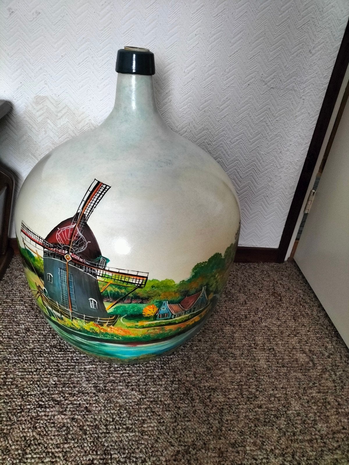 Grote Wijnfles Martin Wetzer - Handgeschilderd Landschap, Ophalen