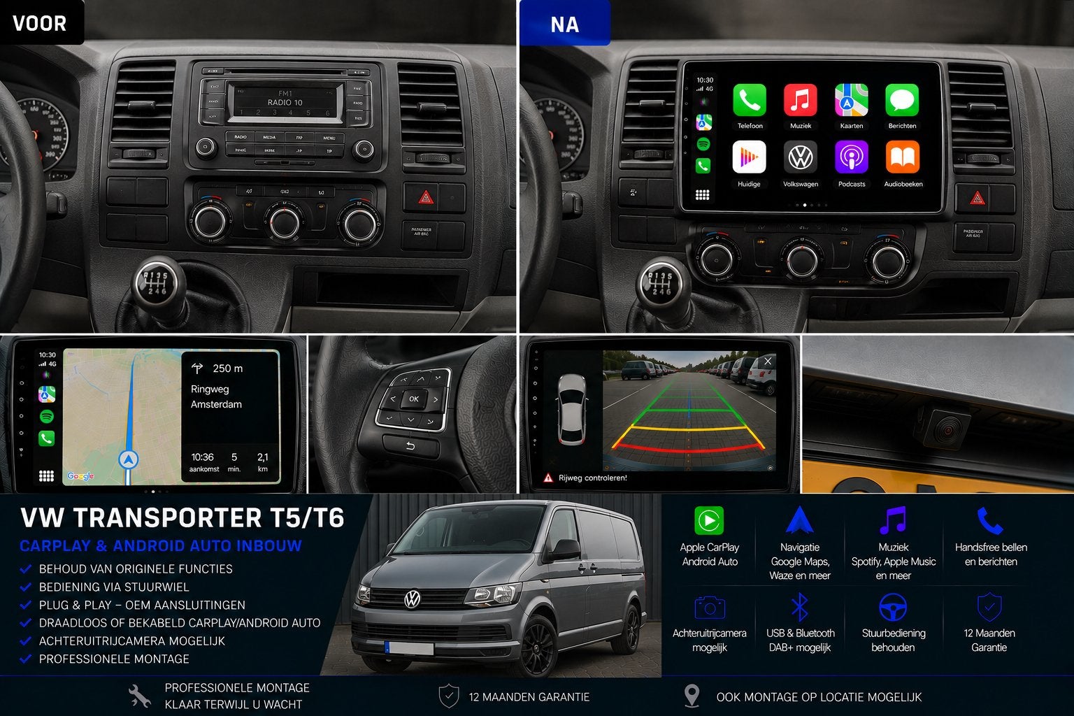 Volkswagen Transporter T5/T6 CarPlay & Android Auto Inbouw, Ophalen, Nieuw