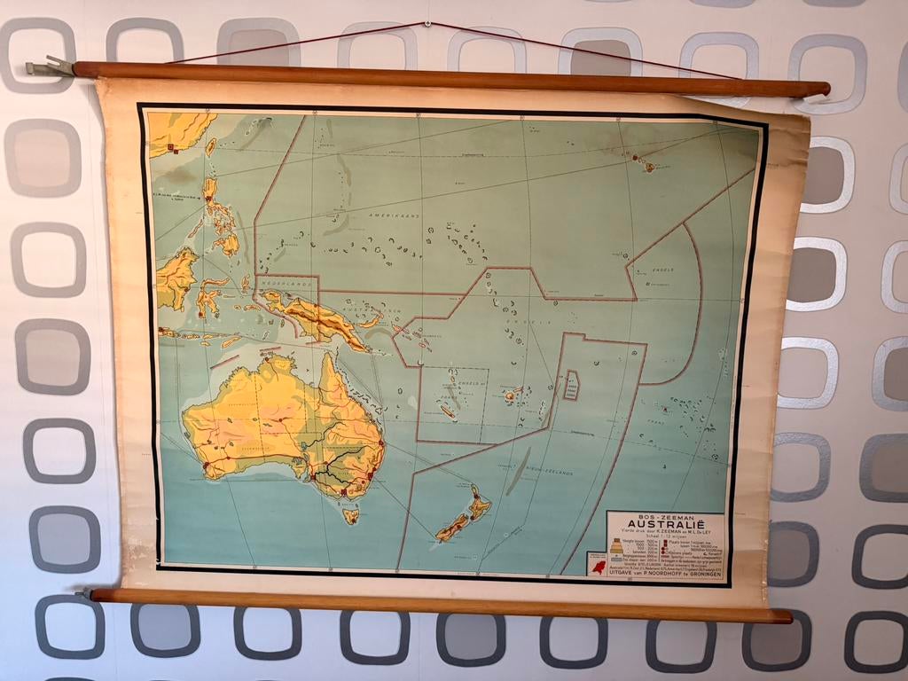 Vintage schoolkaart Australië, Ophalen of Verzenden, Aardrijkskunde