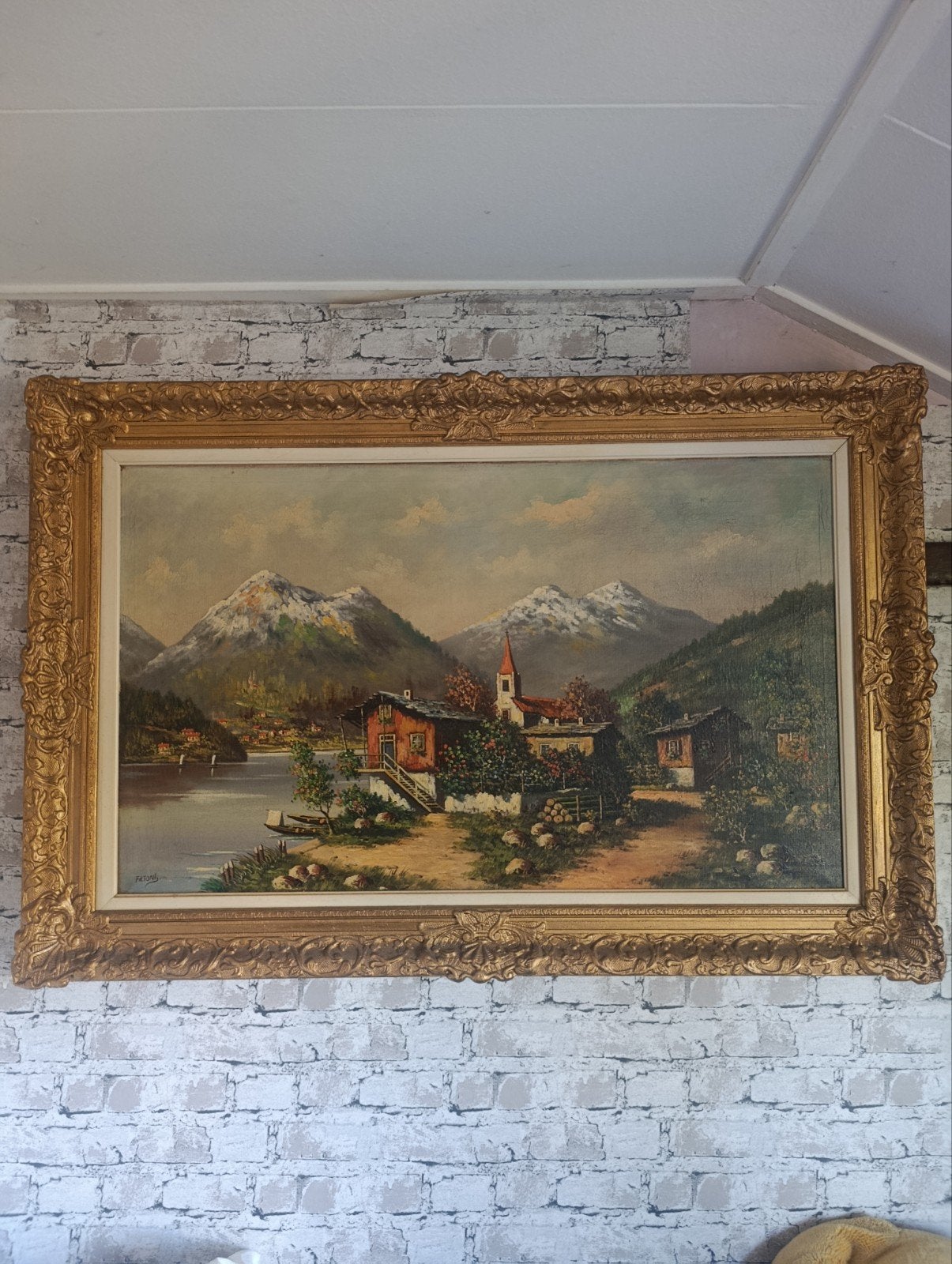 Groot schilderij van Italiaanse fatoni in prachtige lijst, Ophalen