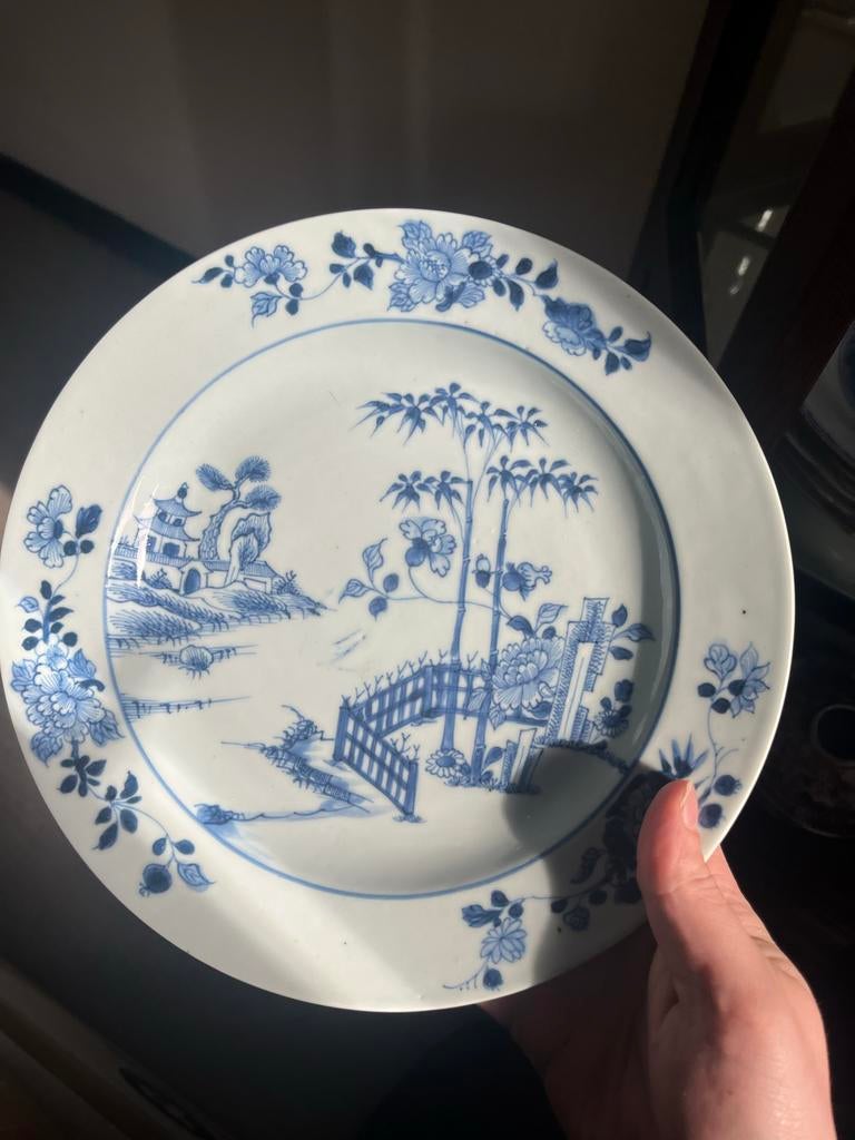 Antiek Chinees Porseleinen Bord - 18e Eeuw Blauw-Wit, Ophalen of Verzenden