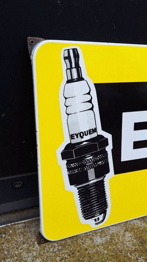 Vintage emaille Eyquem reclamebord in zeer mooie staat!, Reclamebord, Gebruikt, ., Ophalen of Verzenden