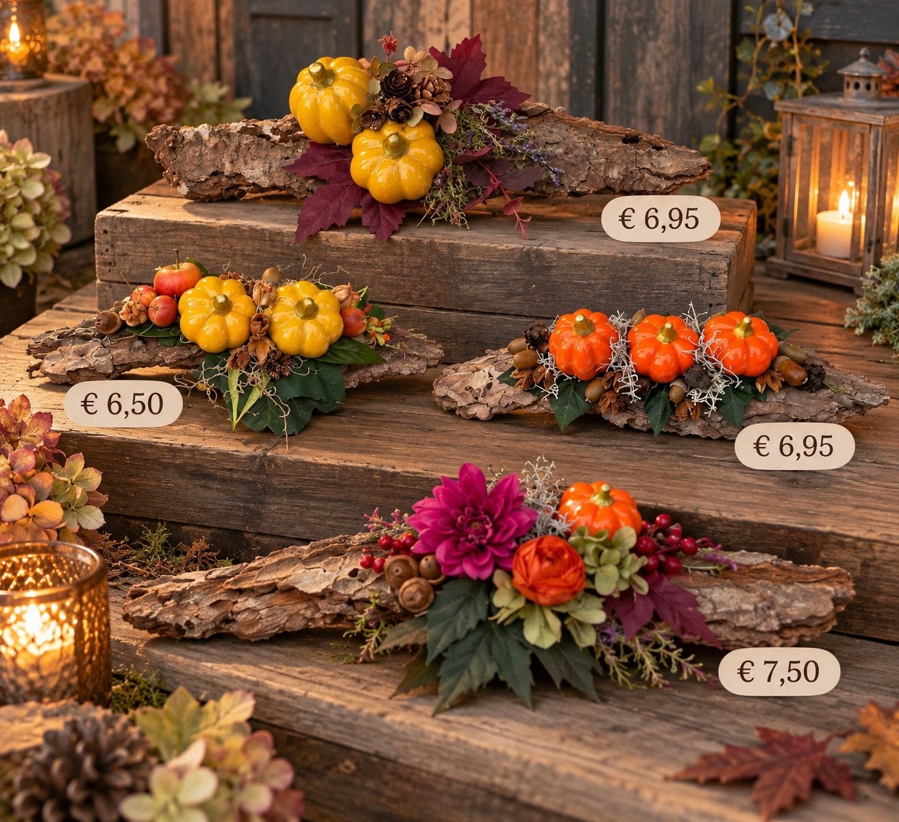 Decoratieve boomstam met keramieke pompoentjes, Hout, Meerkleurig, Nieuw, Ophalen of Verzenden