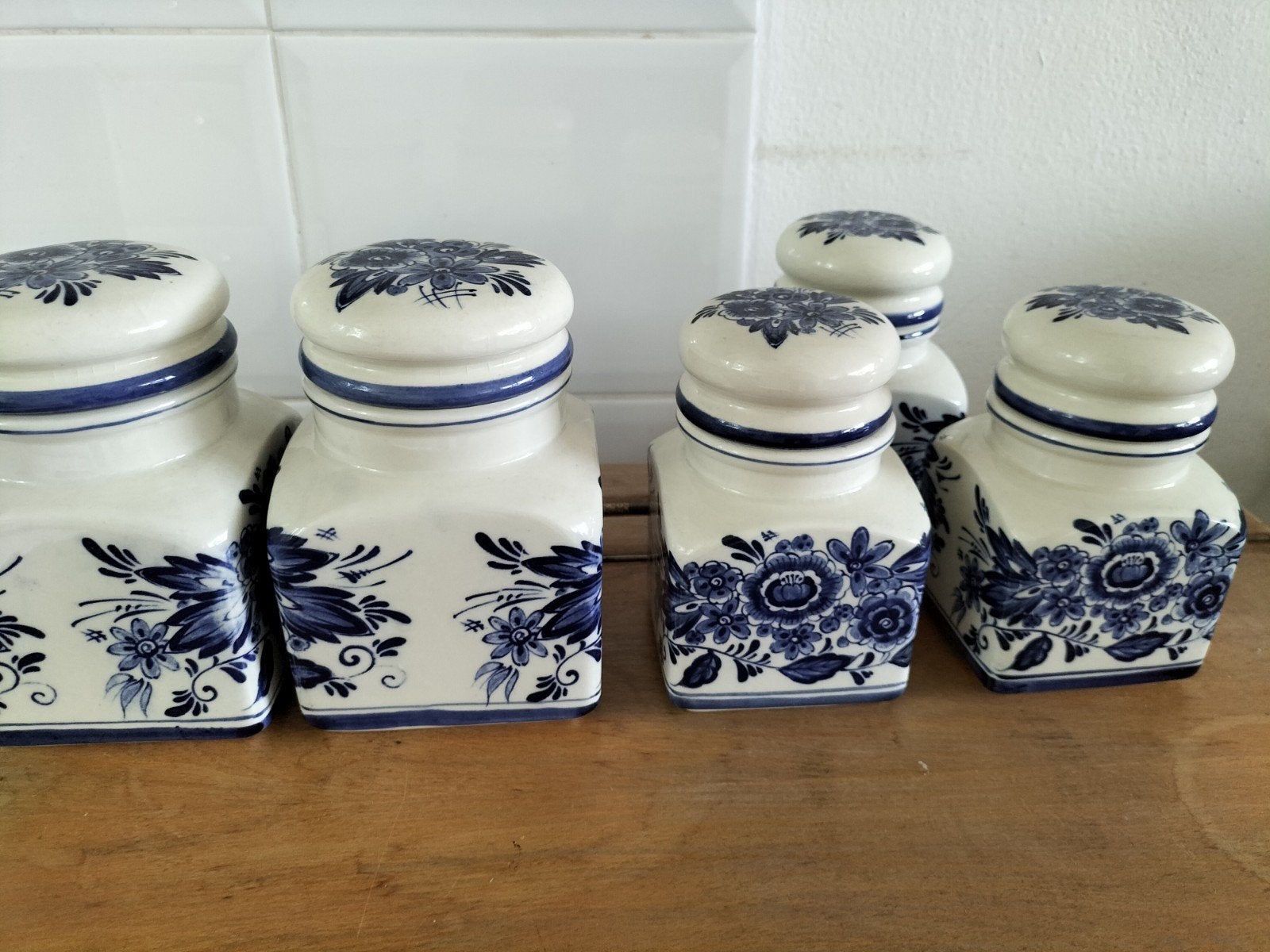5 voorraadpotten Royal Delfts Blauw handwerk, Antiek en Kunst, Ophalen