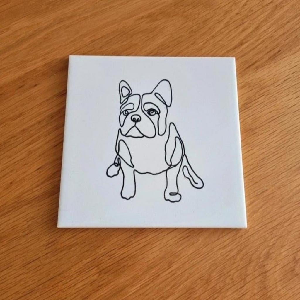 Tegeltje lijntekening lijn tekening hond dog franse bulldog, Ophalen of Verzenden