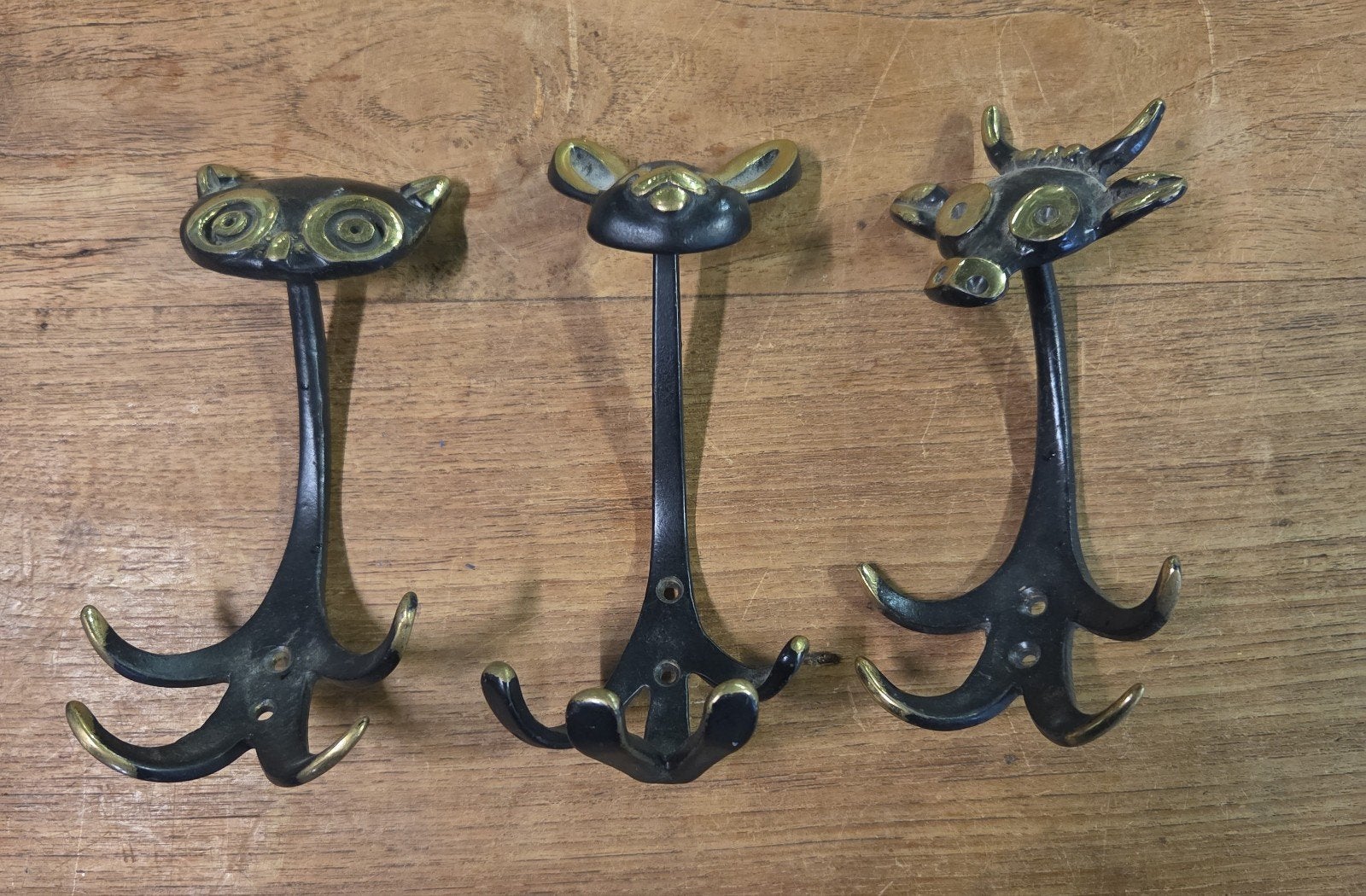 set vintage bronzen dieren Muurhaak Kapstokhaak Jashaak, Wandkapstok, Ophalen of Verzenden, Zo goed als nieuw, X