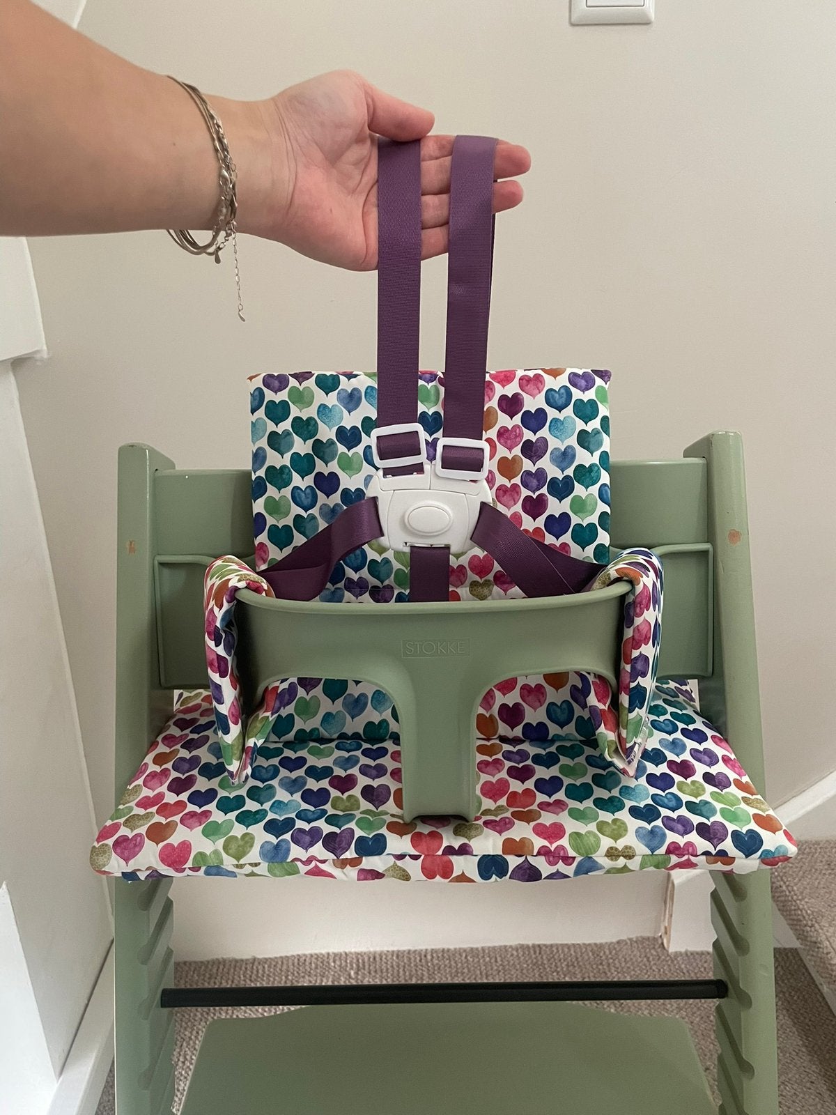 Nieuw! Paars-Wit Harnas tuigje 5-punts Stokke Tripp Trapp, Ophalen of Verzenden, Nieuw, Meegroeistoel, Aanschuifbaar