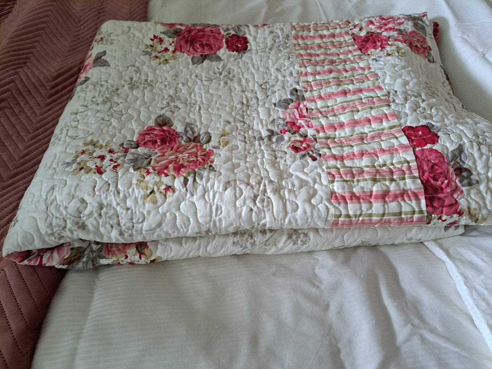 Clayre & Eef bedsprei/plaid/quilt, doorgestikt Engelse rozen, Overige kleuren, Dekbedovertrek, Tweepersoons, Ophalen of Verzenden