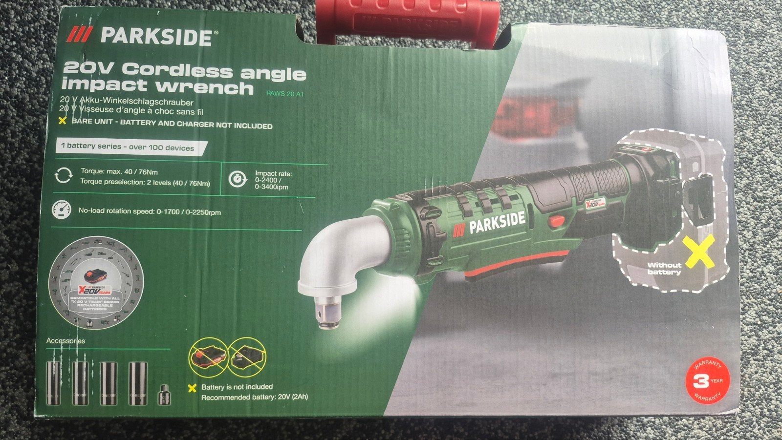 Parkside 20V Accu Haakse Slagmoersleutel (Zonder Accu), Ophalen of Verzenden, Nieuw, Overige typen, Parkside