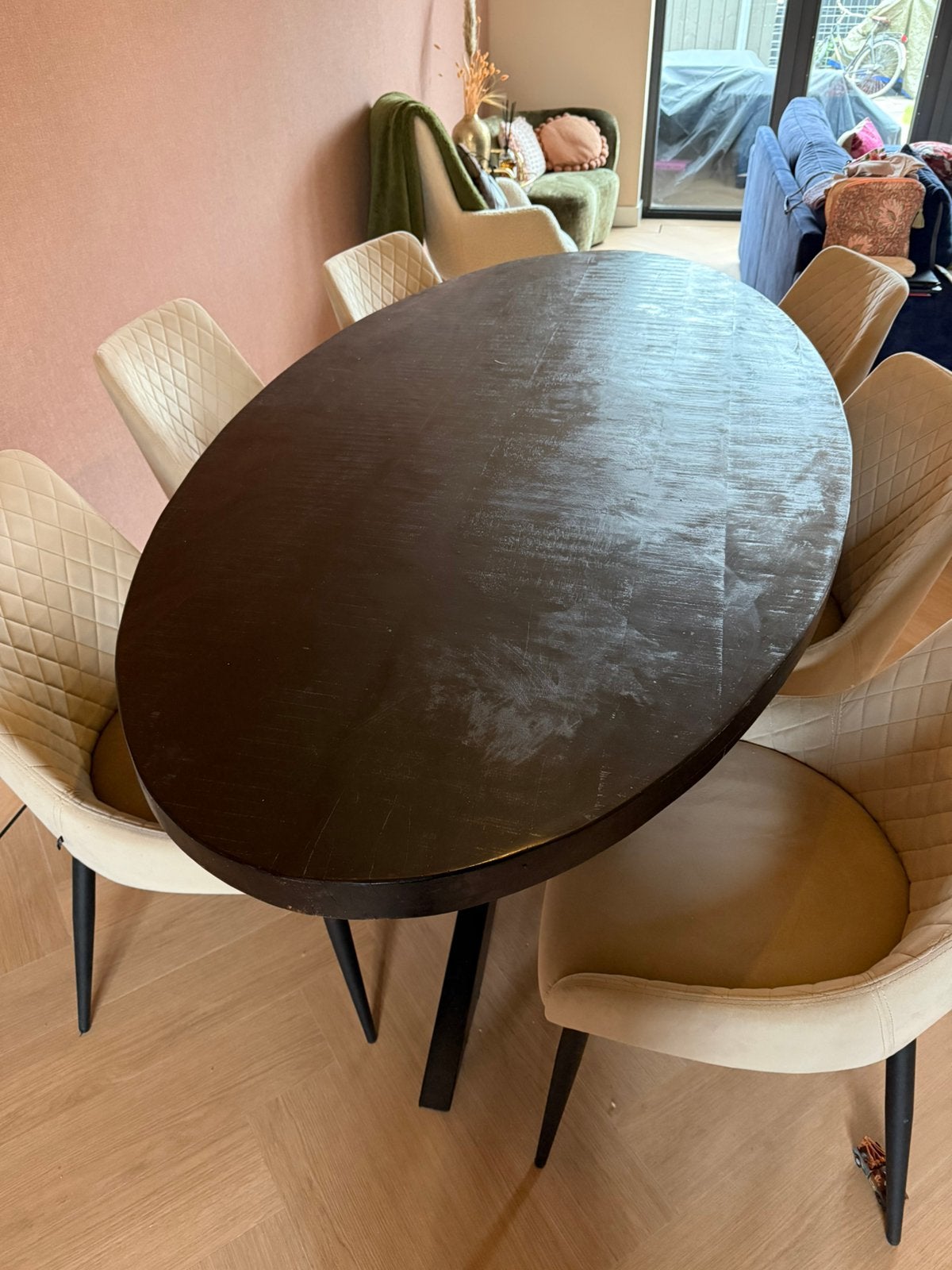 Ovale eettafel 210x100 met kruispoot zwart, Ophalen, Gebruikt, 100 tot 150 cm, 200 cm of meer
