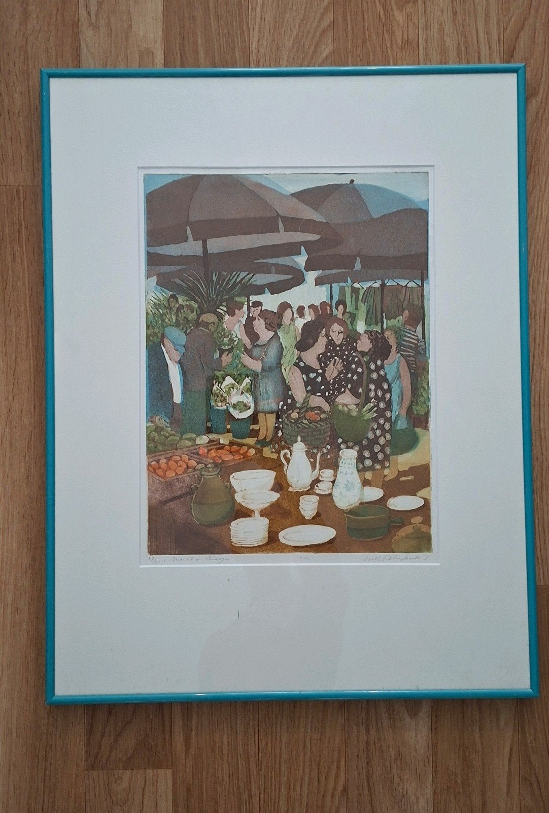 Prachtig schilderij van Willy Belifante - Markt in Cinque, Realistisch, Origineel werk, Ophalen of Verzenden, Print