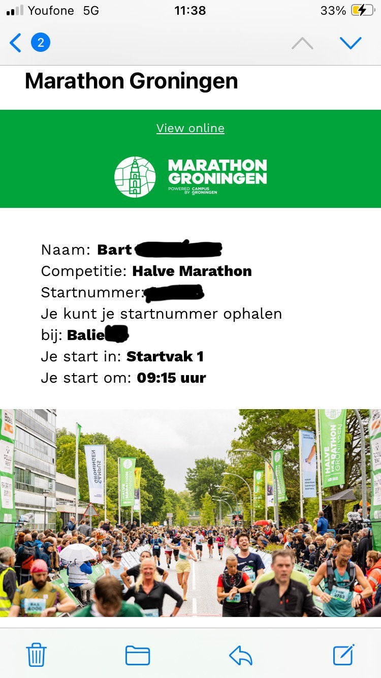 Startbewijs halve marathon Groningen, Eén persoon