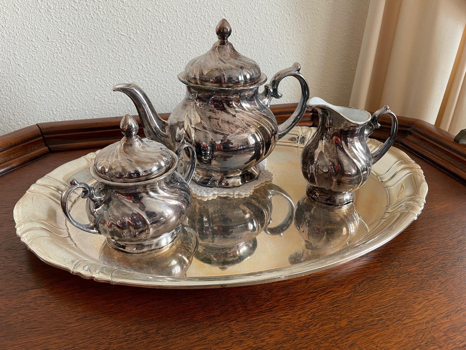 Verzilverd porseleinen koffie en thee servies, Antiek en Kunst, Ophalen