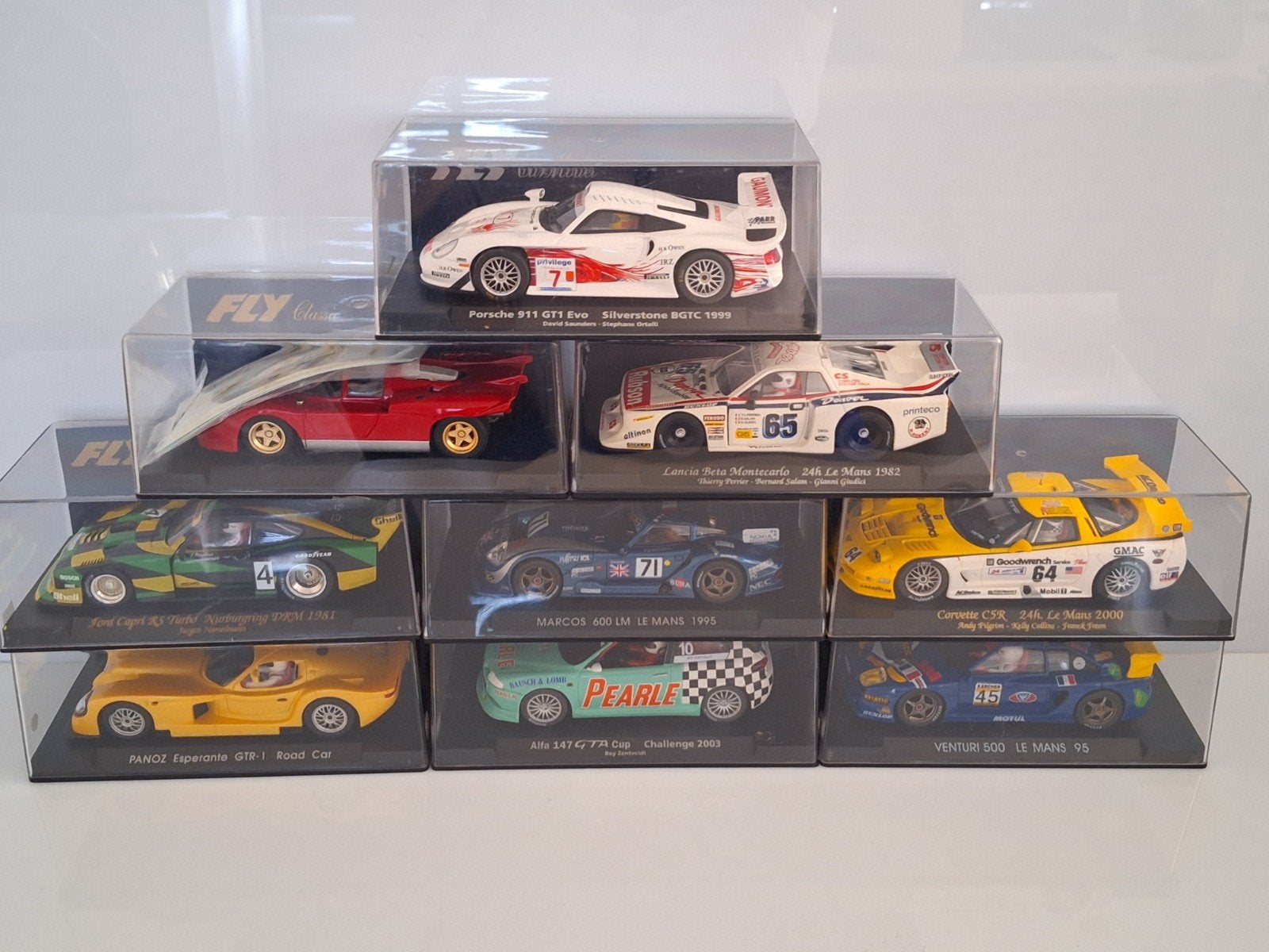 Fly 9 Stuks capri-lancia-ferrari-marcos-alfa-porsche-venturi, Overige merken, Racebaan, Fly, Nieuw