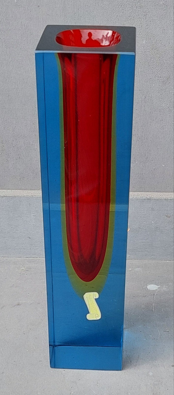 Vintage Murano Glass Vaas - Rood, geel en Blauw - design, Ophalen of Verzenden, Zo goed als nieuw, Overige typen