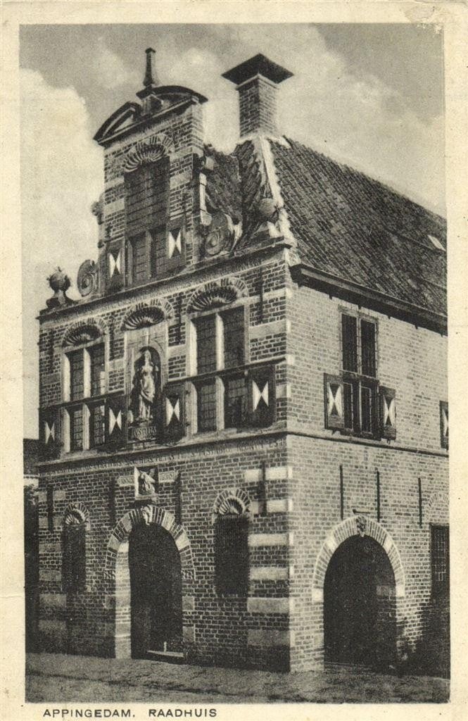 Appingedam. Raadhuis - gelopen, Ophalen of Verzenden, 1920 tot 1940, Gelopen, Groningen