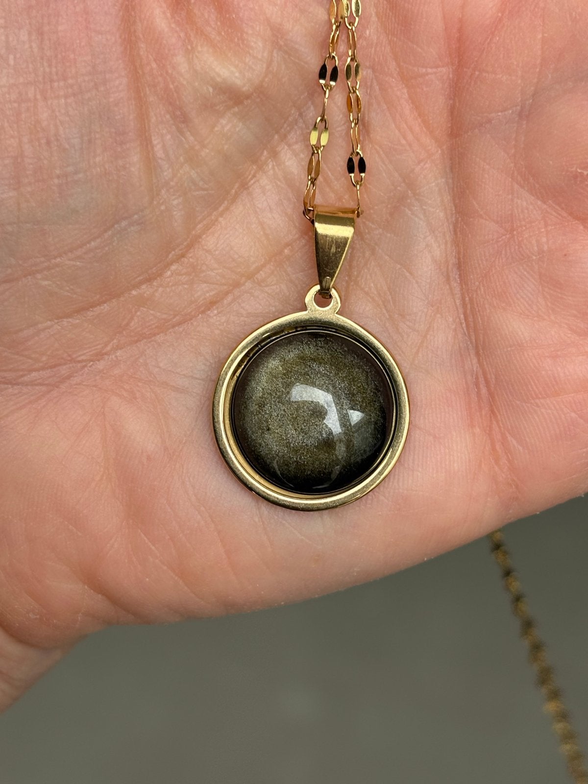 Obsidiaan Hanger Ketting - Goudkleurig RVS met Steen, Nieuw, Cariadgems@hotmail.com, Ophalen of Verzenden, Steen of Mineraal