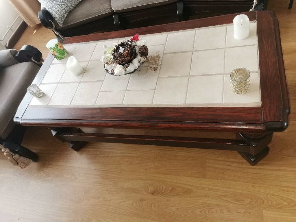 Salontafel eiken met tegelmotief, Huis en Inrichting, Tafels | Salontafels, Ophalen, Gebruikt, 100 tot 150 cm, Eikenhout