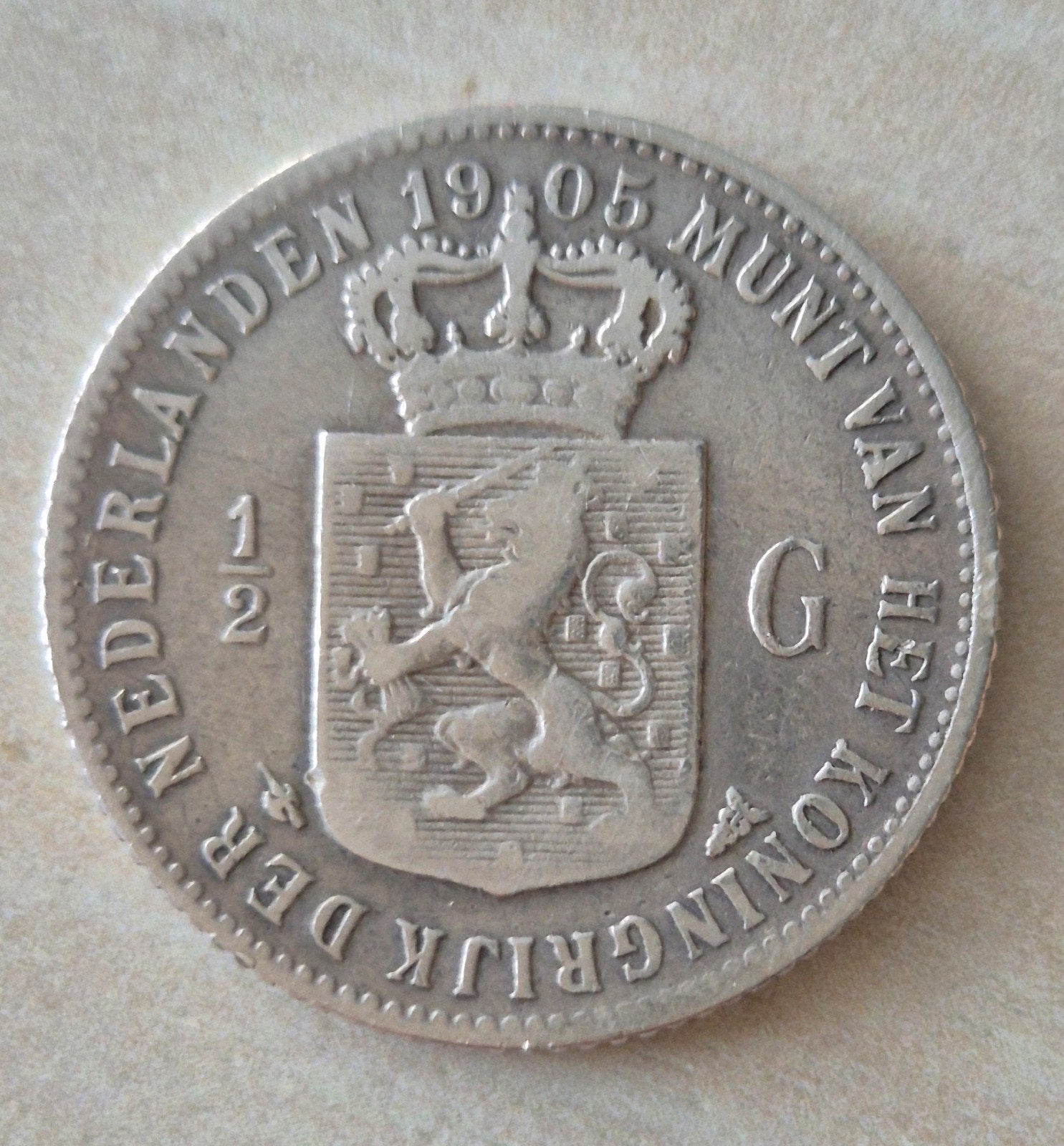 Zilveren halve gulden 1905 Wilhelmina, Postzegels en Munten, ½ gulden, Zilver, Ophalen of Verzenden, Koningin Wilhelmina