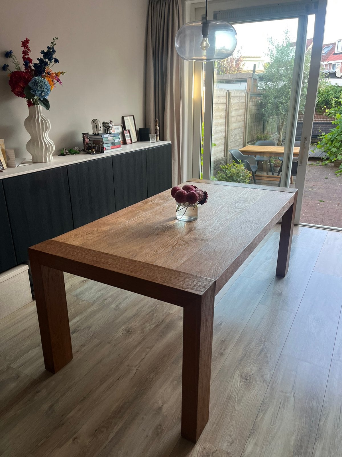 Eettafel massief teakhout 200x100, Ophalen, 100 tot 150 cm, Teakhout, 200 cm of meer