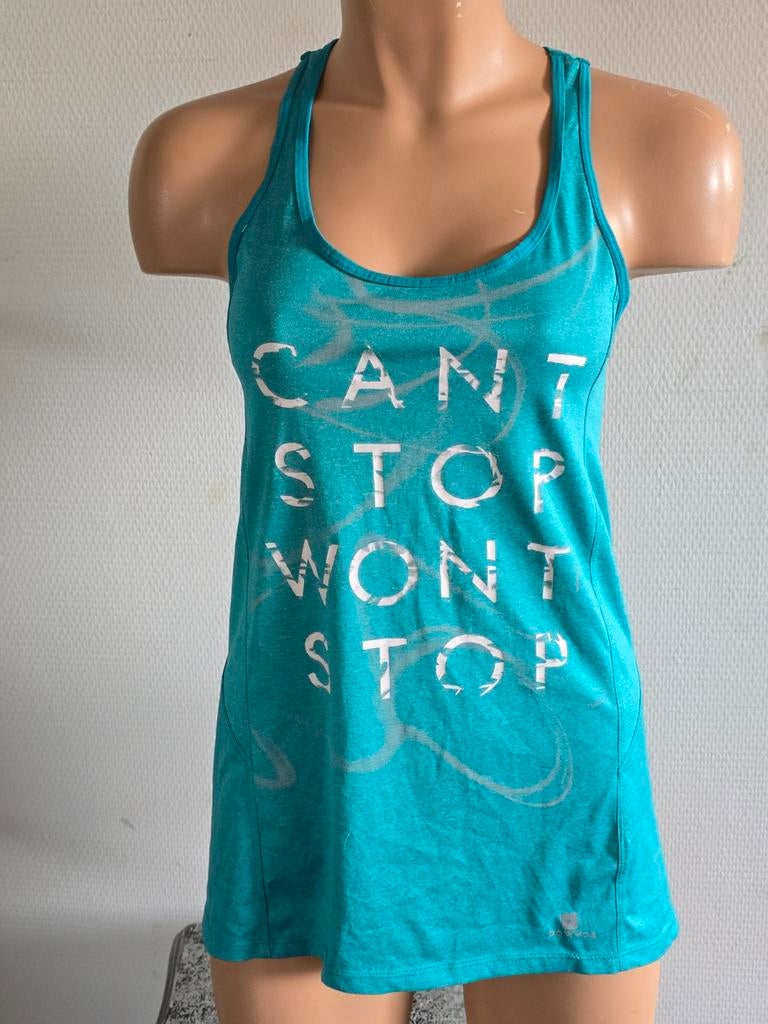 Decathlon dames sporttop 'Can't Stop Won't Stop' maat 38, Maat 38/40 (M), Blauw, Domyos, Ophalen of Verzenden