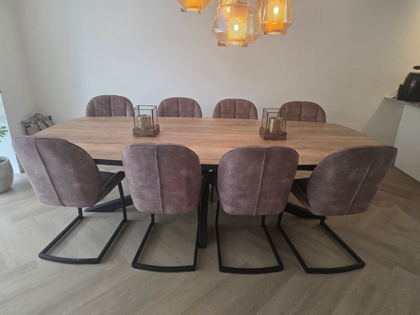 Grote eettafel 270 cm houtlook | zwart metalen onderstel, Huis en Inrichting, Tafels | Eettafels, Ophalen, 100 tot 150 cm, 200 cm of meer