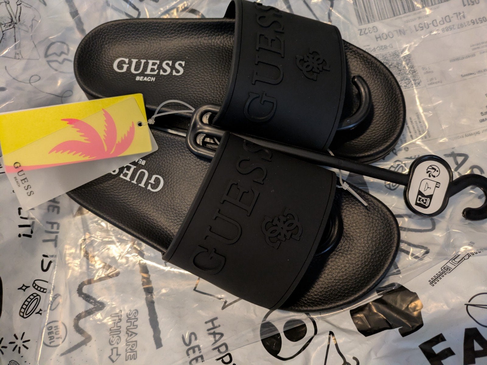 Gloednieuwe Guess badslippers - Zwart 37/38, Slippers, Guess, Zwart, Nieuw
