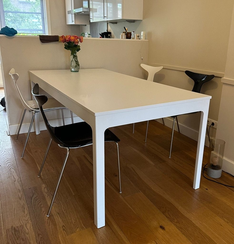White dining table, Ophalen, 50 tot 100 cm, Zo goed als nieuw, 150 tot 200 cm