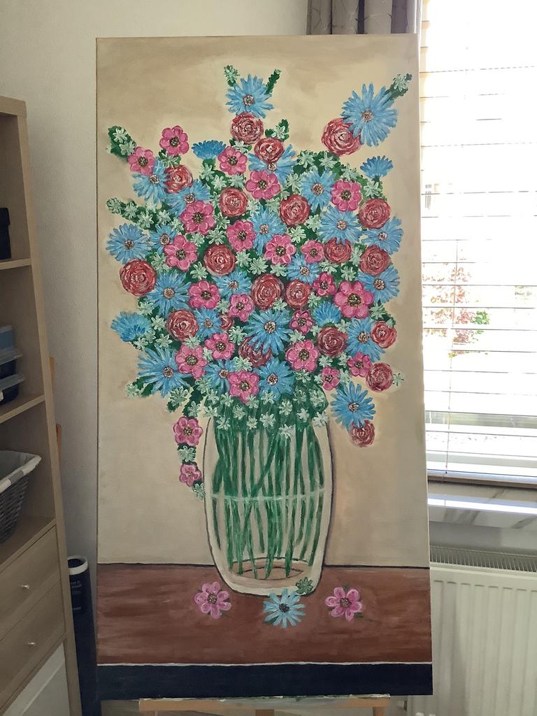 Groot schilderij vaas met bloemen, Ophalen of Verzenden, Nieuw