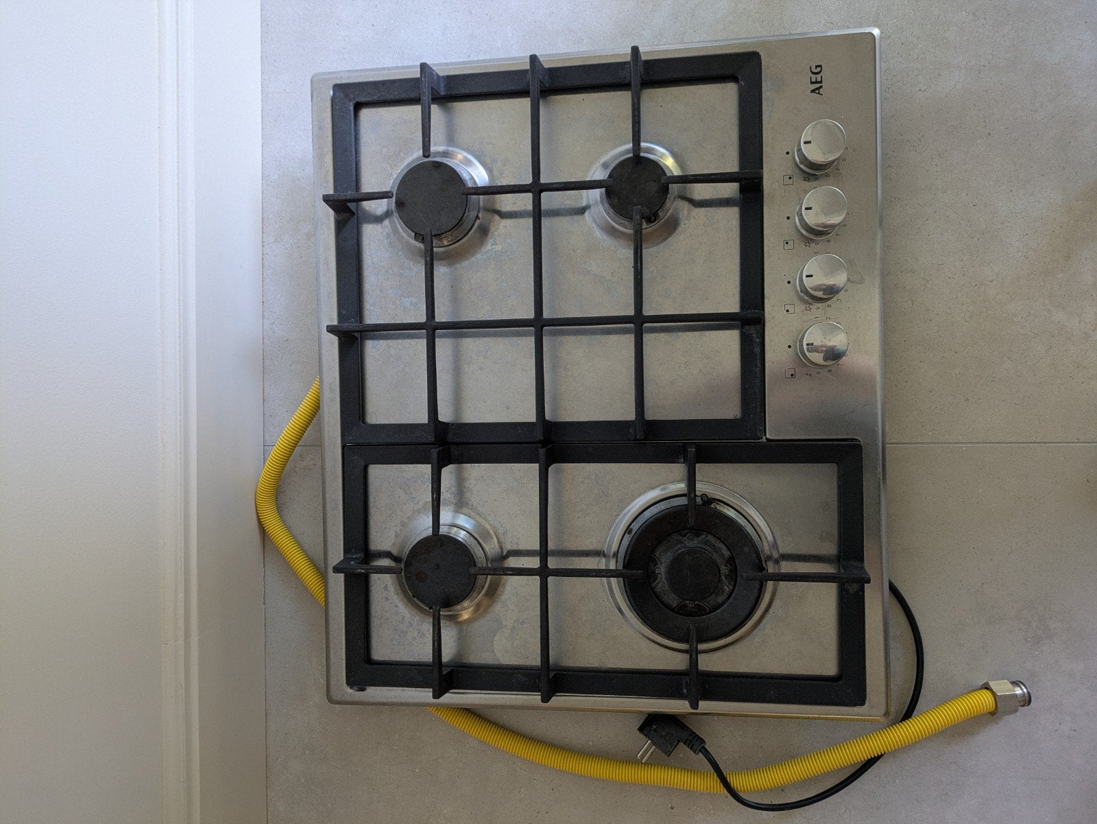AEG 4-pits gasfornuis, RVS, inbouw, Witgoed en Apparatuur, Fornuizen, Gebruikt, Inbouw, Gas, 4 kookzones