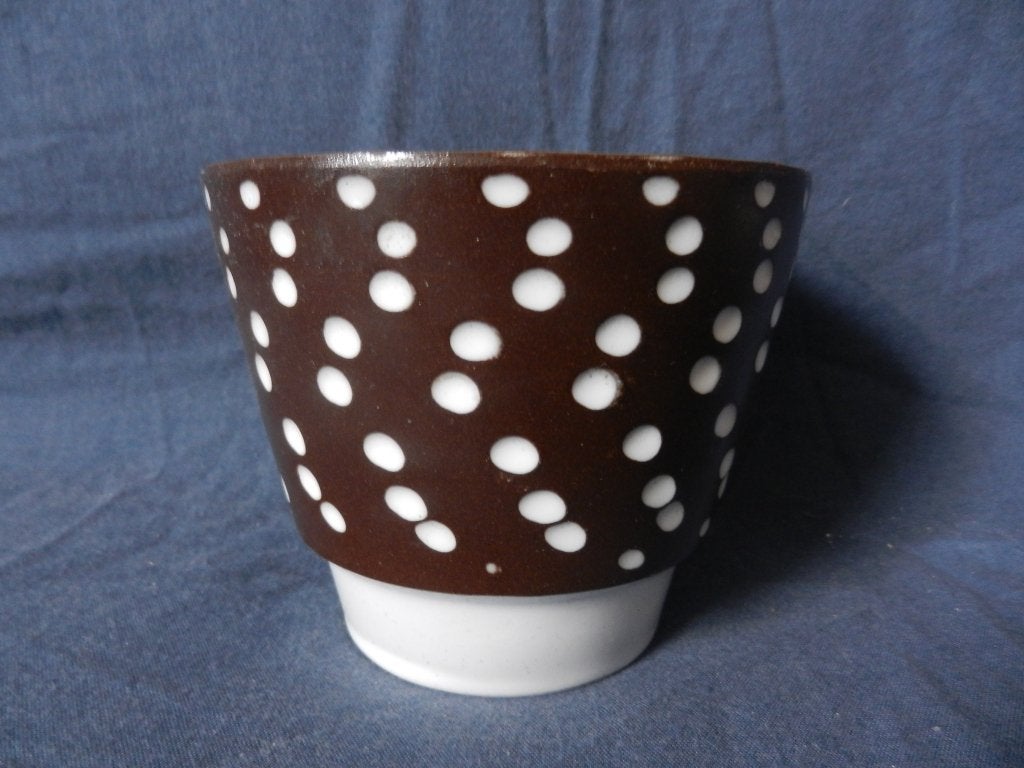 Bruin met witte stippen bloempot ADCO Groningen hxd 8,8x10,6, Ophalen of Verzenden