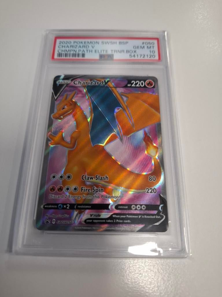 Charizard V SWSH050 PSA 10 GEM MINT Pokemon Kaart, Ophalen of Verzenden, Zo goed als nieuw, Losse kaart, Foil