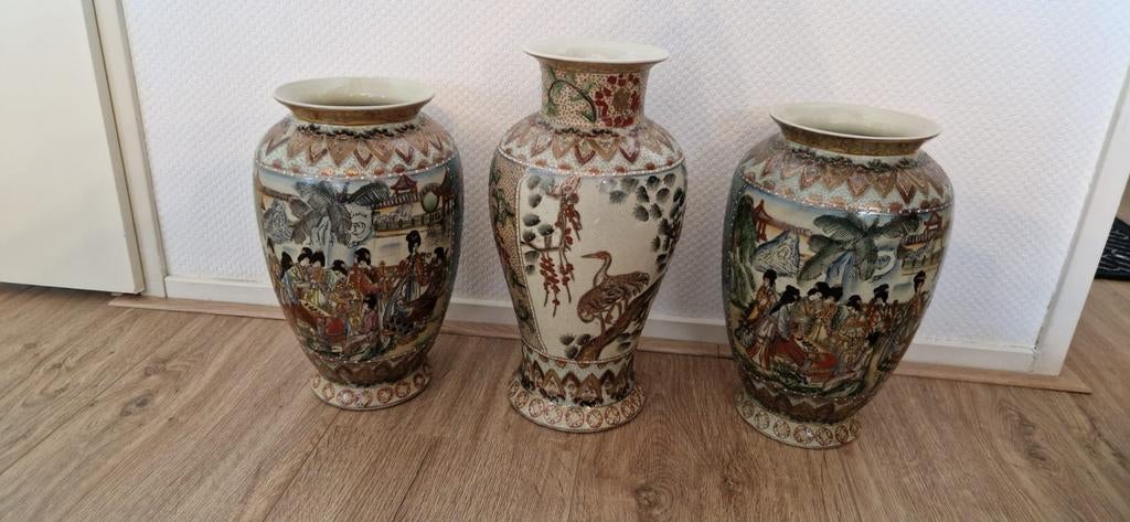 Prachtige set van 3 Chinese vasen., Antiek en Kunst, Ophalen