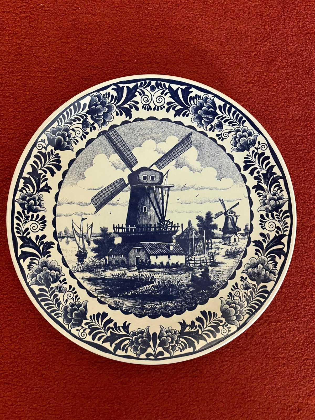 Delfts Blauw wandbord - Hollandse molen, Ophalen