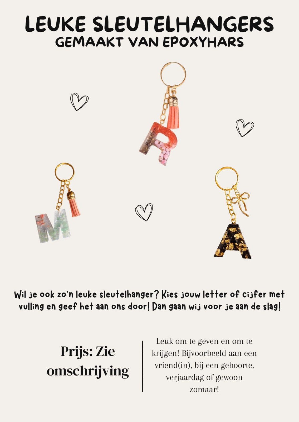 epoxy sleutelhanger letter O handgemaakt, Ophalen of Verzenden, Nieuw, Overige typen
