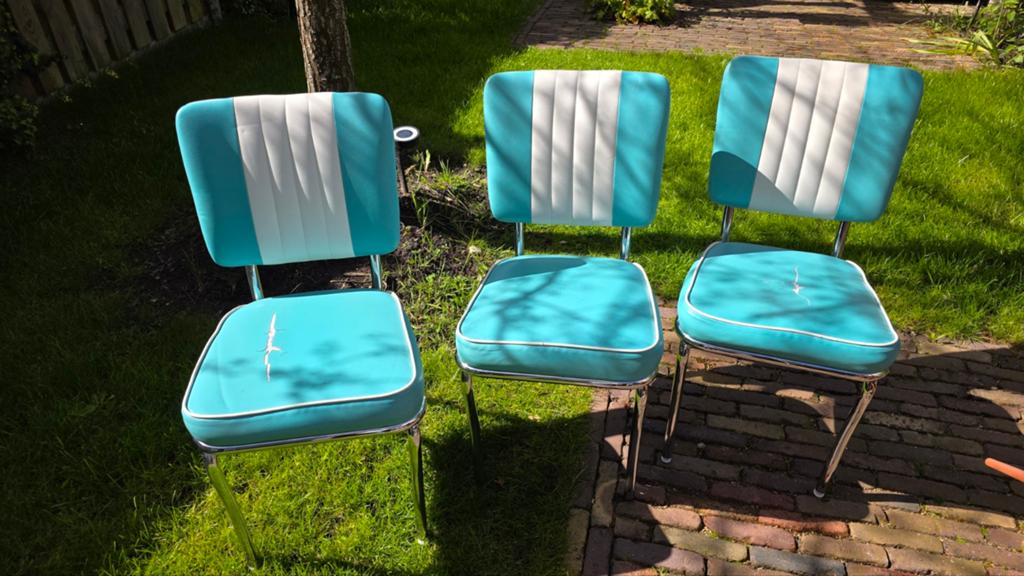 50's Diner stoelen, 3 stuks, Ophalen, Gebruikt, Blauw, Drie