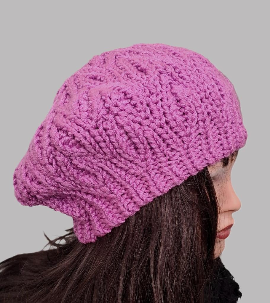 Baret wild orchid, Kleding | Dames, Mutsen, Sjaals en Handschoenen, Maat 38/40 (M), Verzenden, Nieuw, Handgemaakt