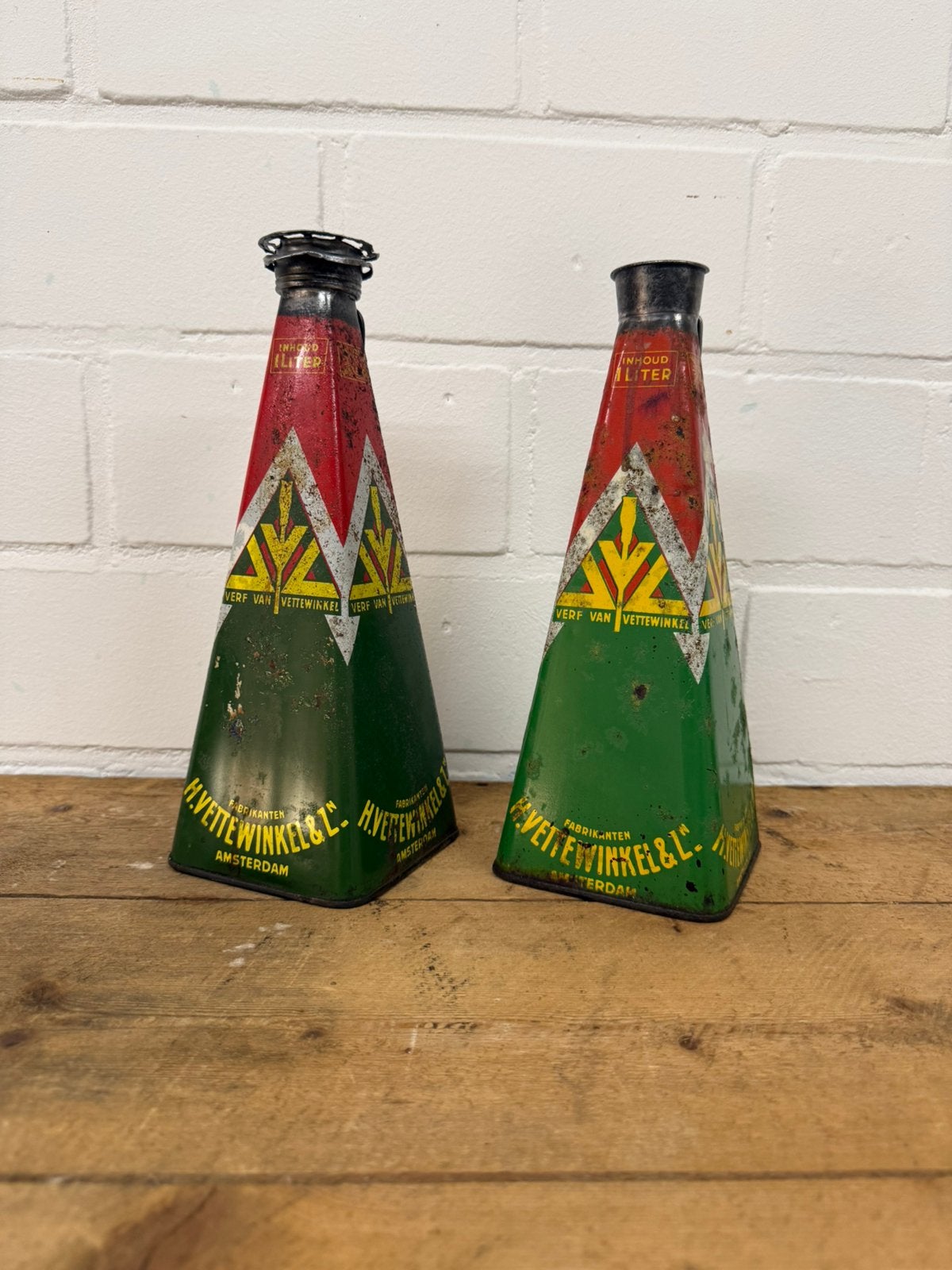2 x oud reclame blik vettewinkel amsterdam verf lak schilder, Verzamelen, Ophalen of Verzenden, Zo goed als nieuw, Reclamebord
