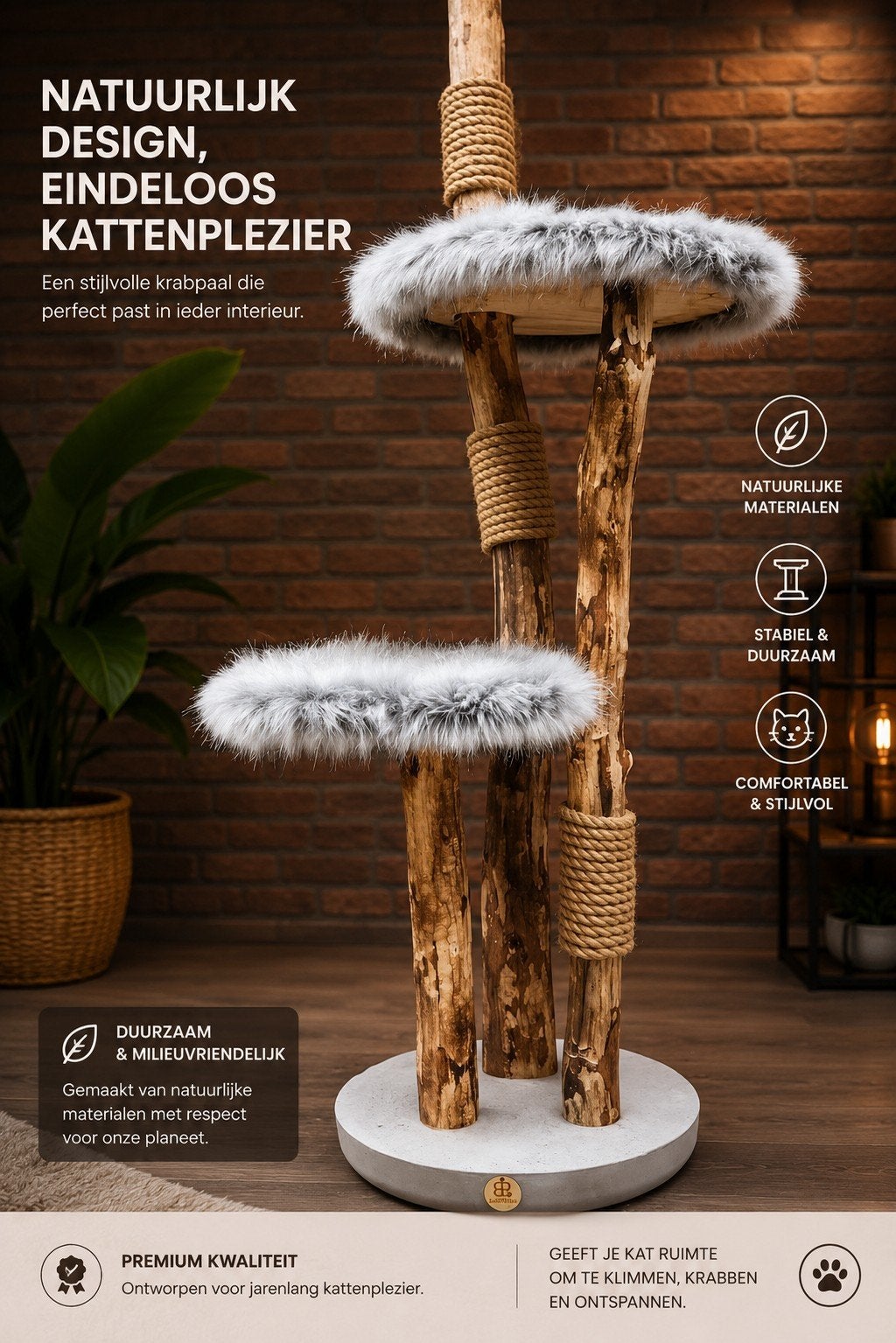 Mooie echte boomstammen unike krappaal met mooie materialen, Ophalen, Nieuw, Krabpaal
