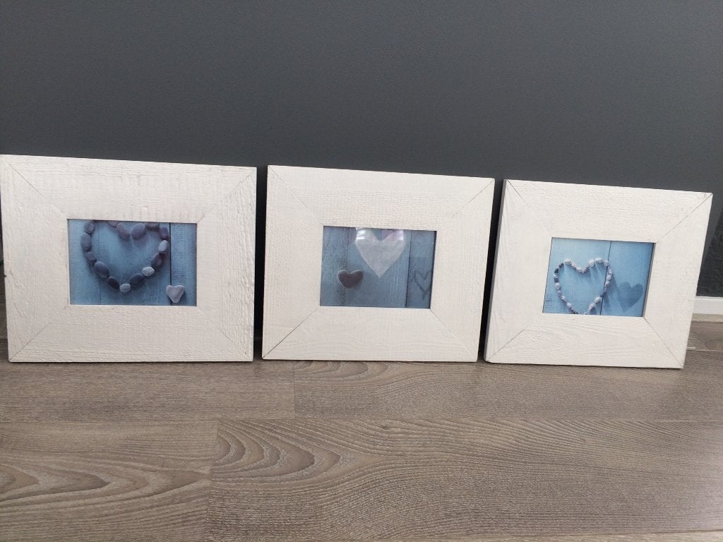 3 x whitewash fotolijsten incl. posters, Hangend, Ophalen of Verzenden, Zo goed als nieuw, Wit