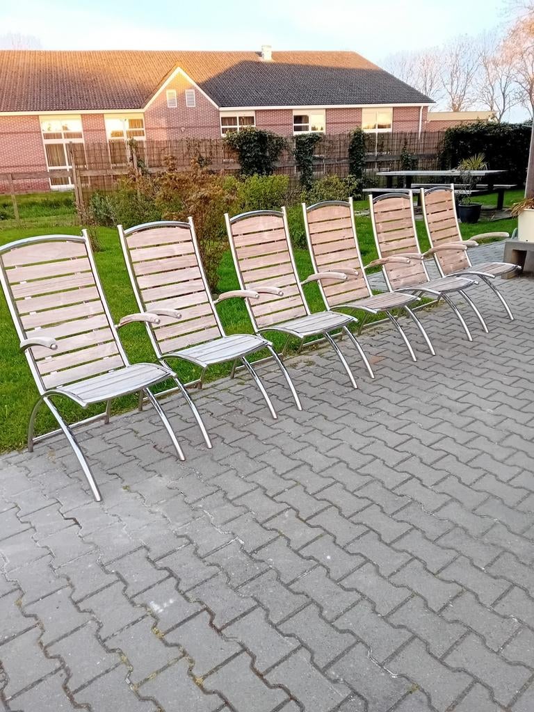 6 tuinstoelen RVS met teakhout, Ophalen, Rvs