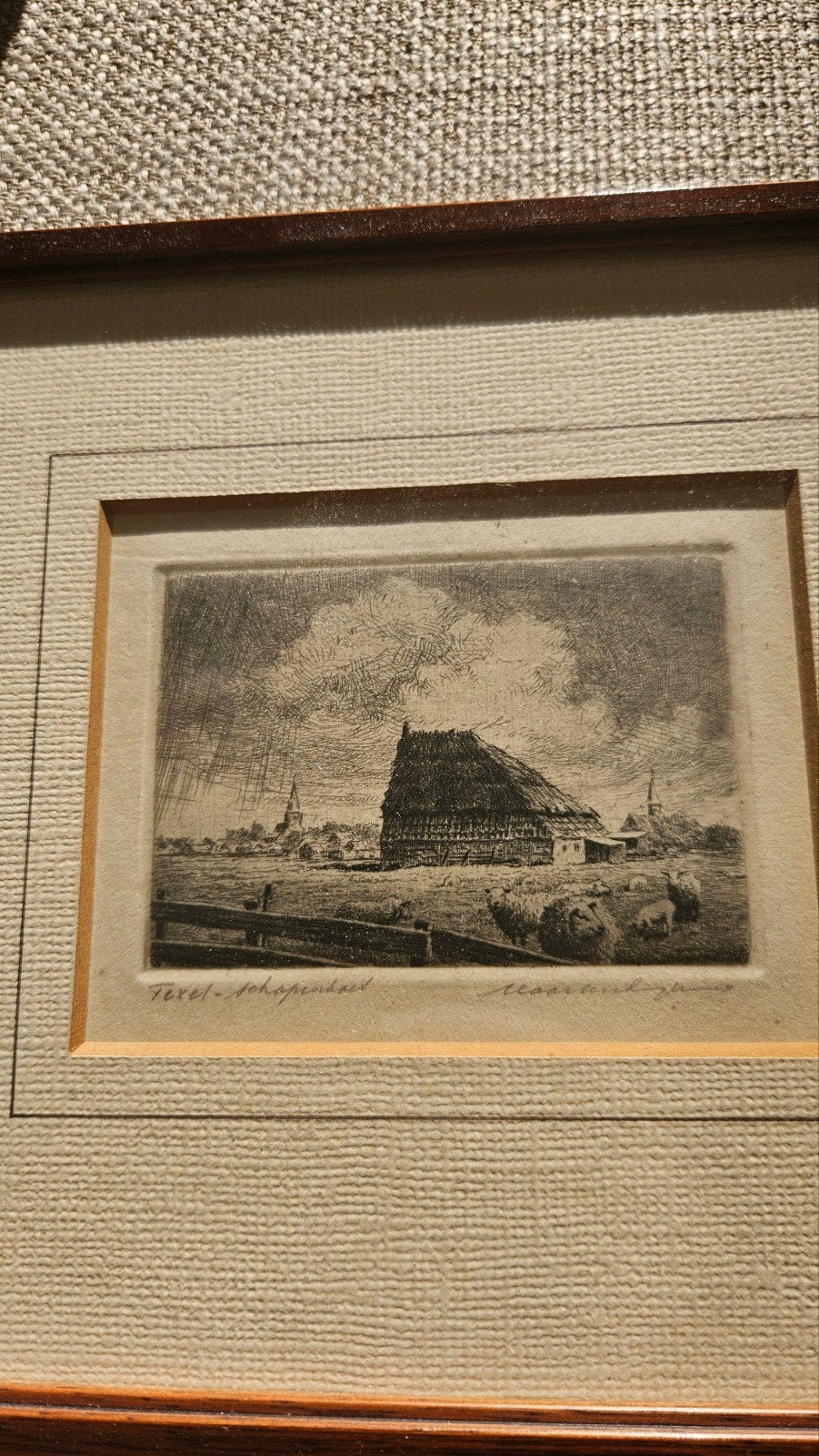 Set van 5 ingelijste etsen van Maarten Langbroek, Ophalen of Verzenden, Landschap, Ingelijst, 1950 - 1999