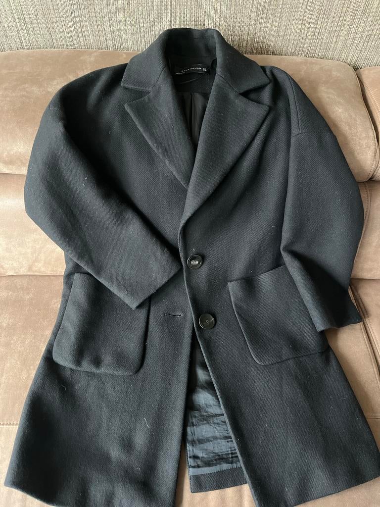Zwarte Zara mantel - Maat S van wol, Ophalen of Verzenden, Zo goed als nieuw, Maat 36 (S), Zwart