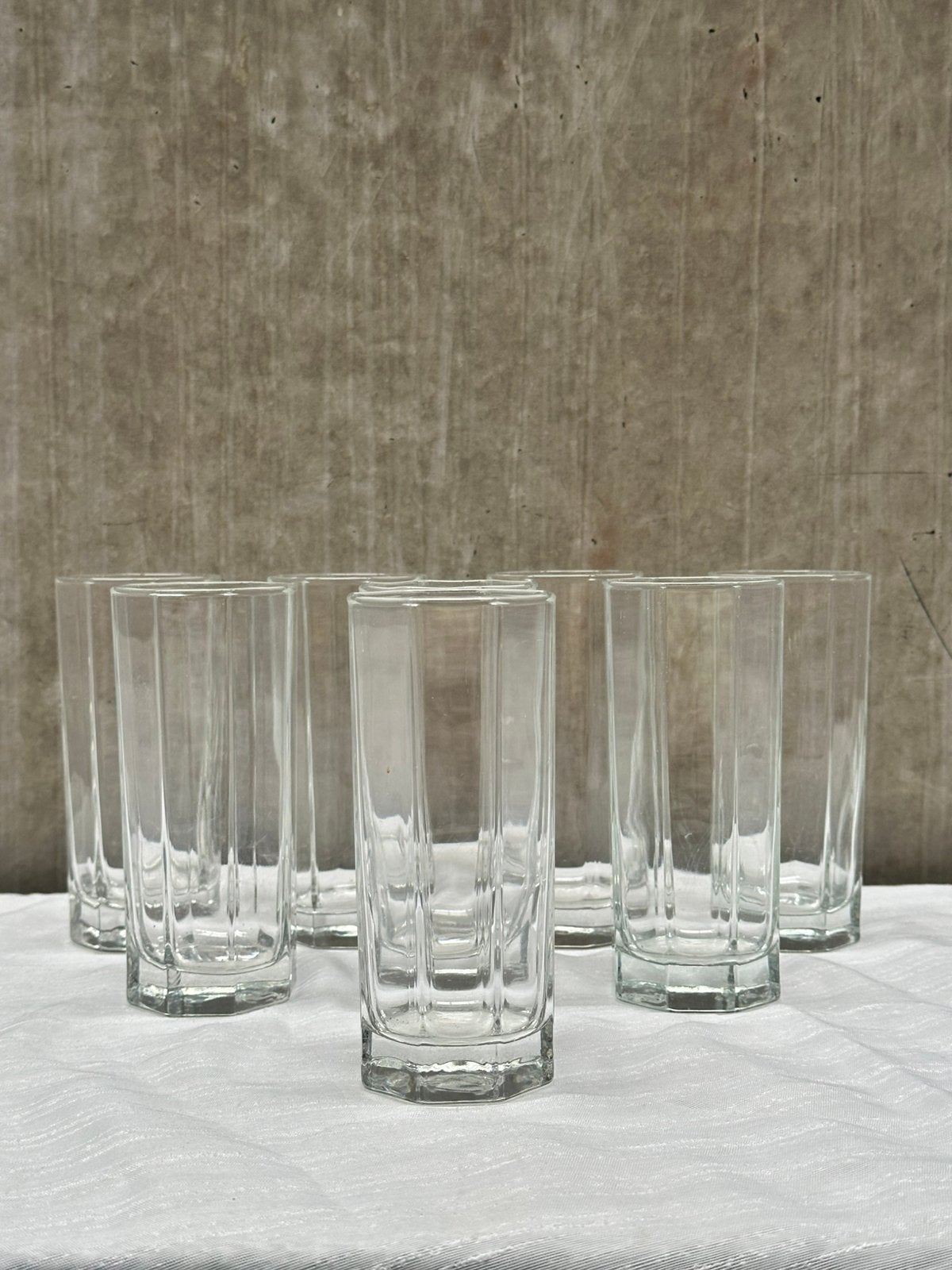 set/8 Vintage geometrische highball glazen, Gebruikt, Overige typen, Ophalen of Verzenden, X