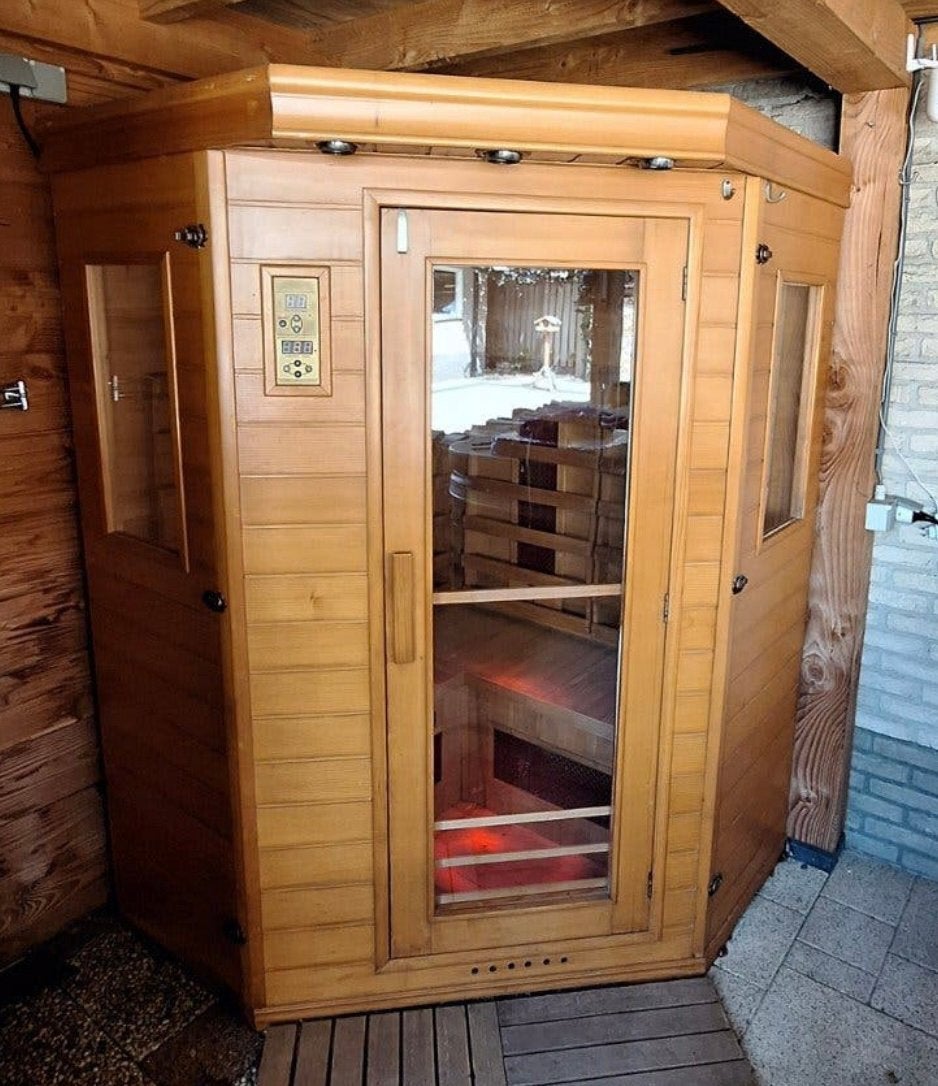 Infrarood sauna (135x135x195 cm) radio & kleur & spots, Ophalen of Verzenden, Zo goed als nieuw, Complete sauna