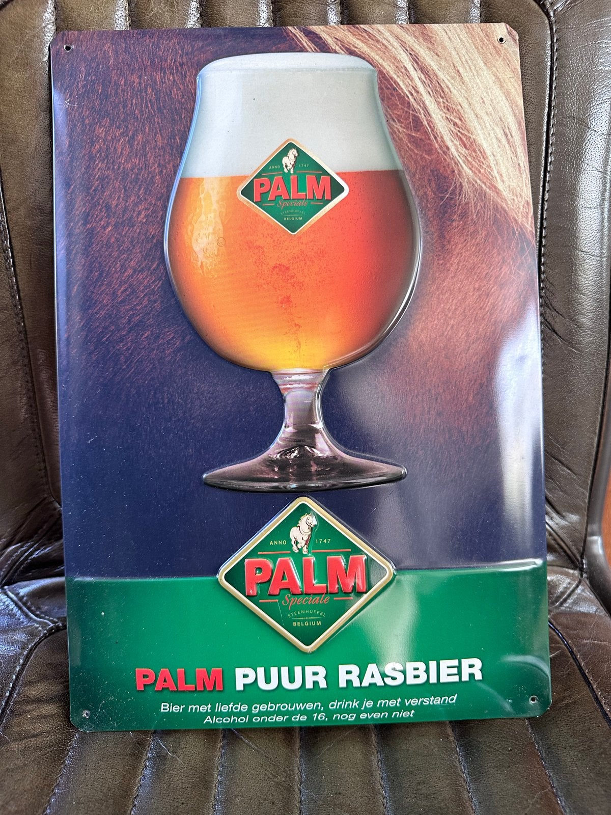 Vintage Palm Bier Reclamebord - Puur Rasbier, Ophalen, Gebruikt, Reclamebord