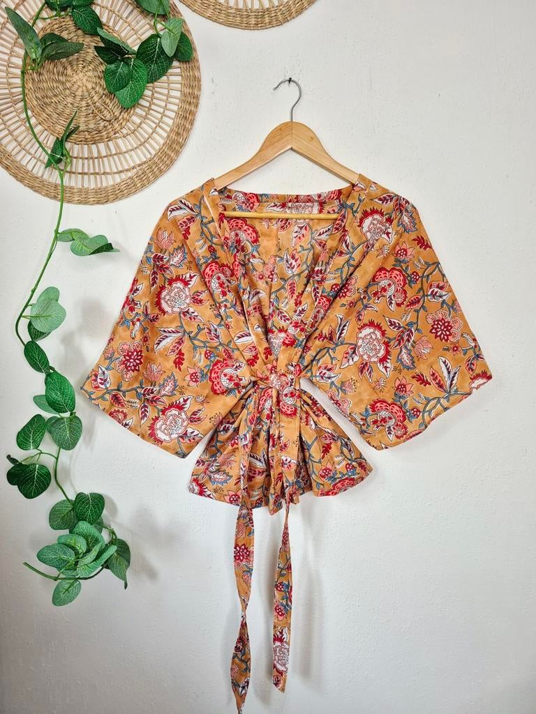 Handmade kimono van blockprint India katoen allsize, Kleding | Dames, Blauw, Maat 46/48 (XL) of groter, Ophalen of Verzenden, Zo goed als nieuw