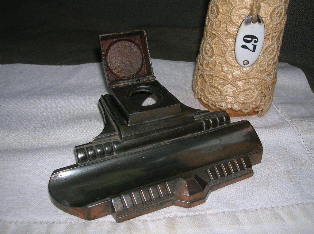 oude metalen inktpot houder, Ophalen of Verzenden